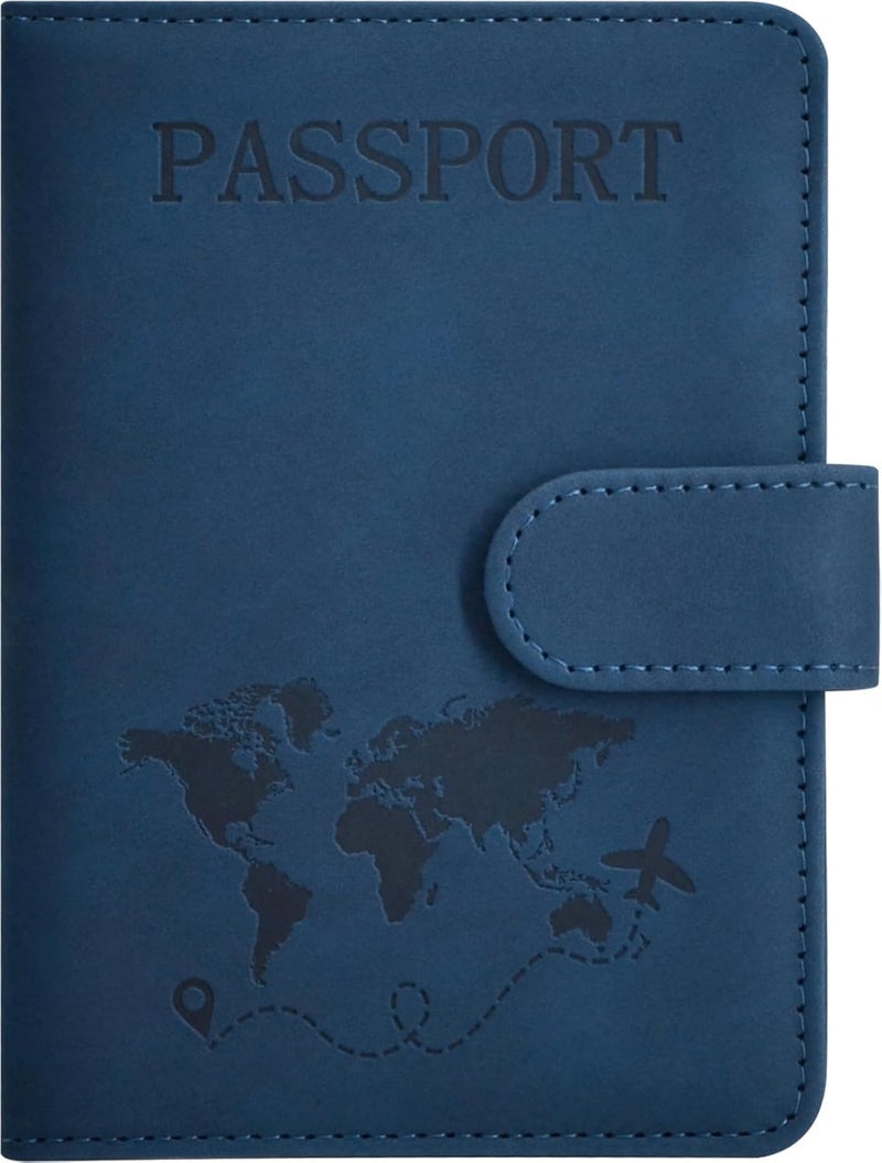 KAOBAN Passport Holder, Passport Cover with Credit Card Slot and Boarding Pass Slot Combo, Passport Wallet Case Book Travel Must Have, RFID Blocking Leather Travel Accessories, Dark Blue - Image 1